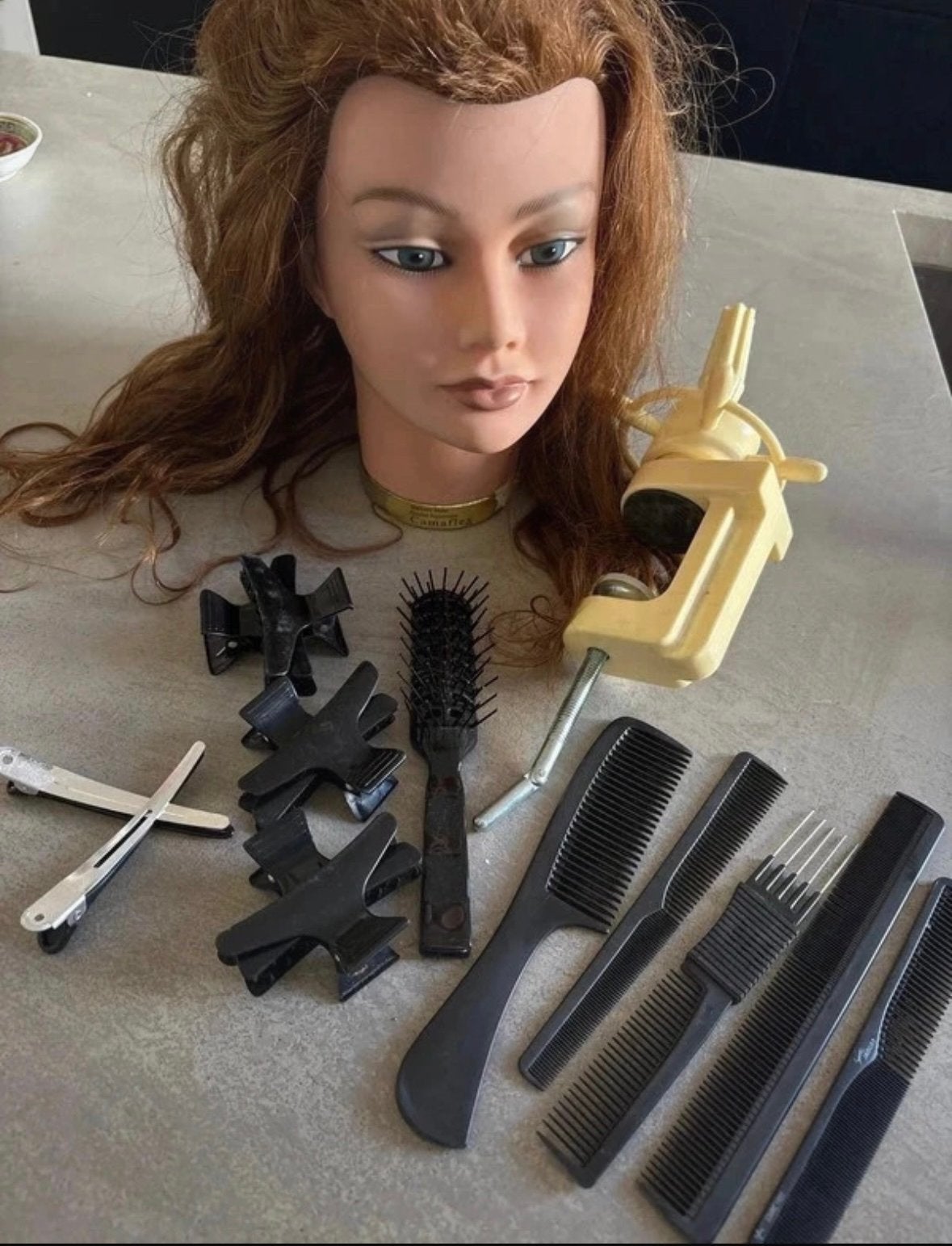 Kappers oefenhoofd Camaflex met standaard + kammen & clips, Ophalen of Verzenden, Gebruikt, Overige typen