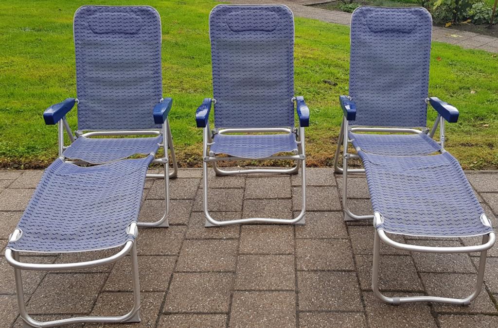 3x Verstelbare Ligstoelen  Blauw, Caravans en Kamperen, Ophalen, Gebruikt, Campingstoel