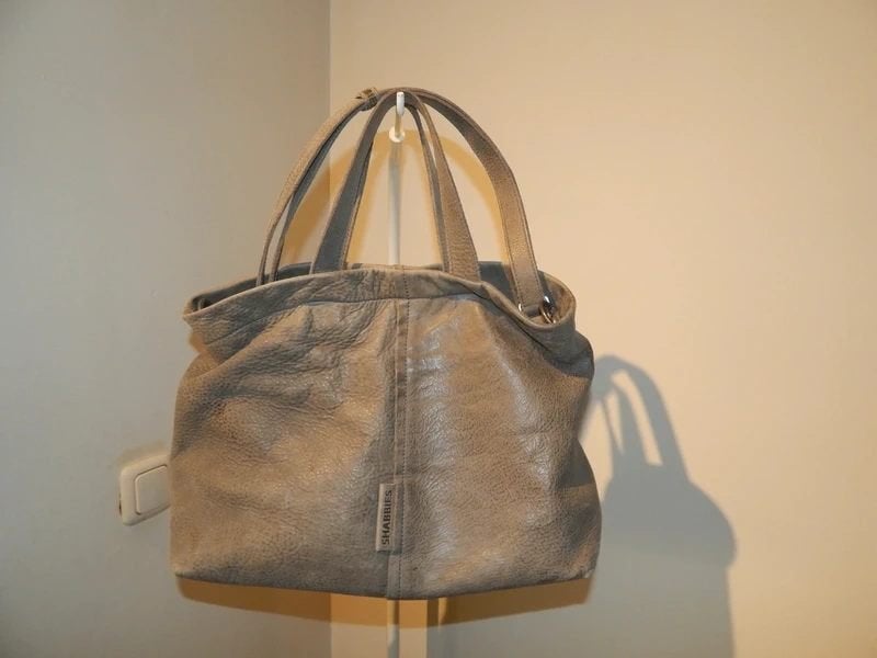 Shabbies leren ruime schouder tas merklabels band, Verzenden, Gebruikt, Grijs, Schoudertasje