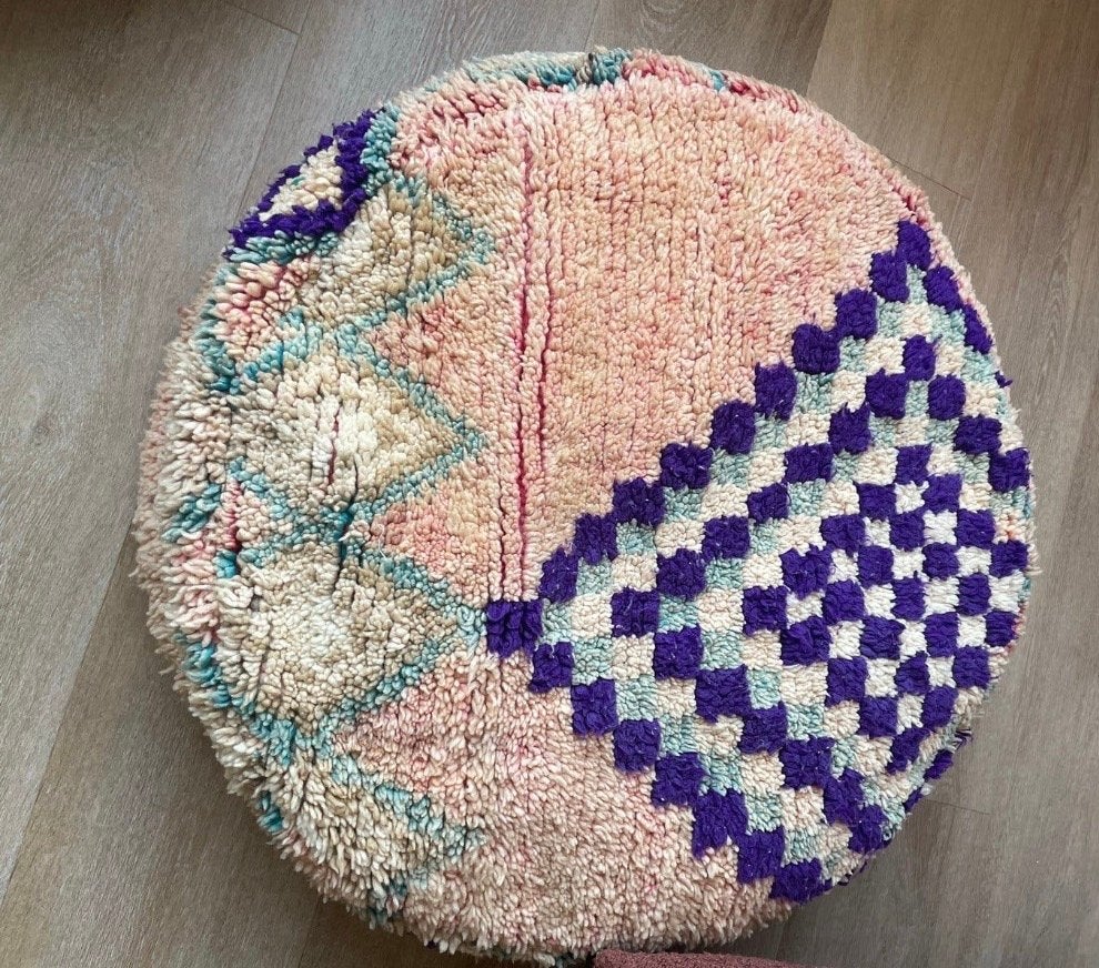 Marokkaans rond vloerkussen/poef - Roze, Paars, Turquoise, Ophalen, Rond, Zo goed als nieuw, Stof