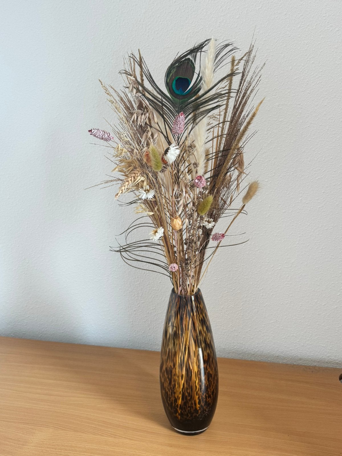 Cheetah vaas met droogbloemen, Ophalen of Verzenden, Zo goed als nieuw