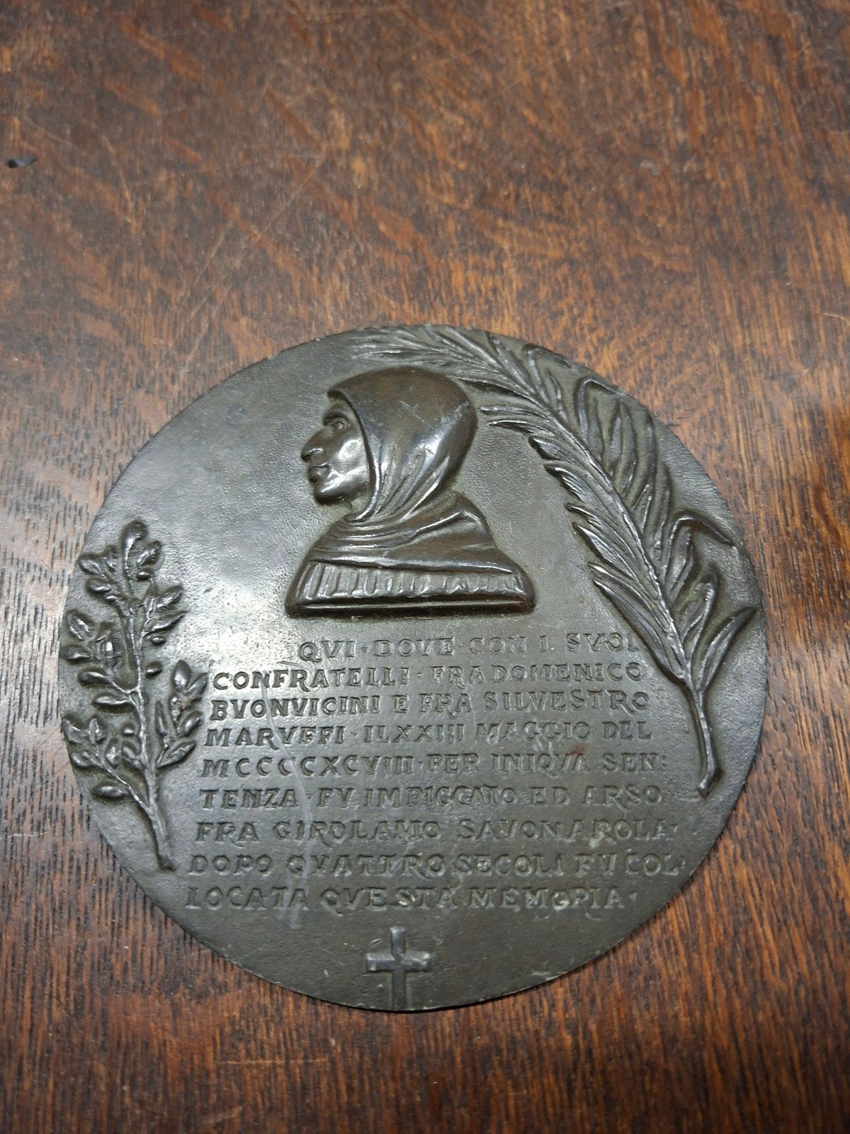 Bronzen Herdenkingsplaquette – Girolamo Savonarola (1898), Ophalen of Verzenden, Brons