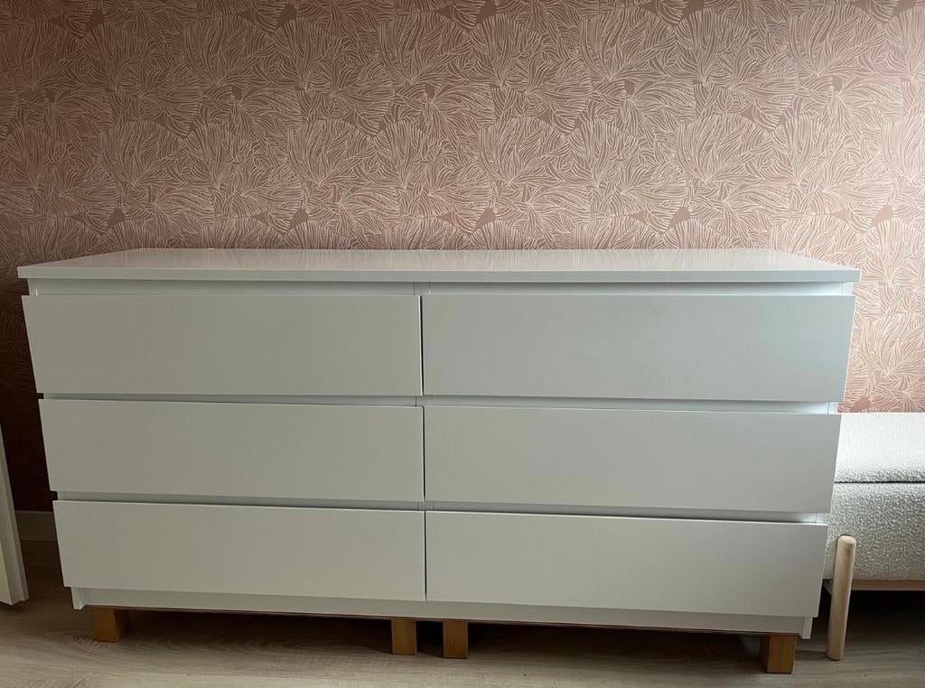 Witte ladekast met 6 lades - Ikea Malm, Huis en Inrichting, Kasten | Ladekasten, Gebruikt, Minder dan 100 cm, 150 tot 200 cm, 25 tot 50 cm