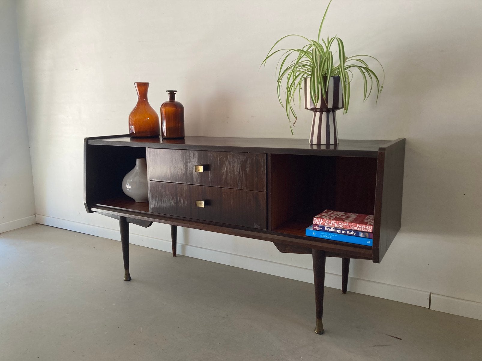 Midcentury vintage teak klein dressoir, Ophalen, Gebruikt, Midcentury vintage retro jaren 60, 100 tot 150 cm