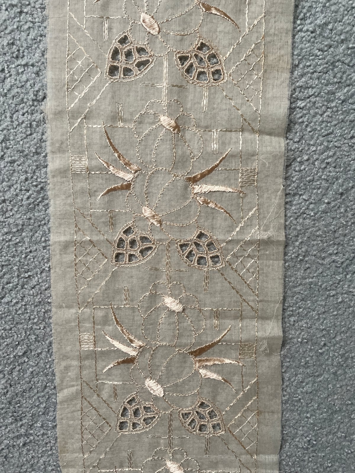 Antieke geborduurde vitragestrook - 4,12m x 21cm, Ophalen of Verzenden