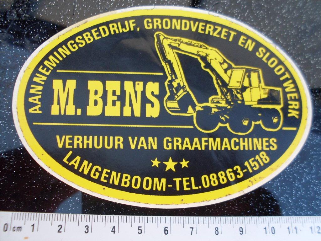 sticker M. Bens langenboom graafmachines grondverzet, Verzenden, Zo goed als nieuw, Bedrijf of Vereniging