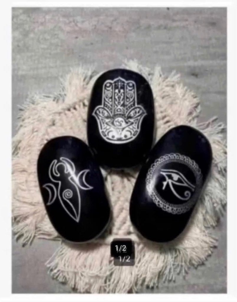 3 hand edelsteen obsidiaan symbool steen Hand Oog enz, Nieuw, Ophalen of Verzenden, X, X