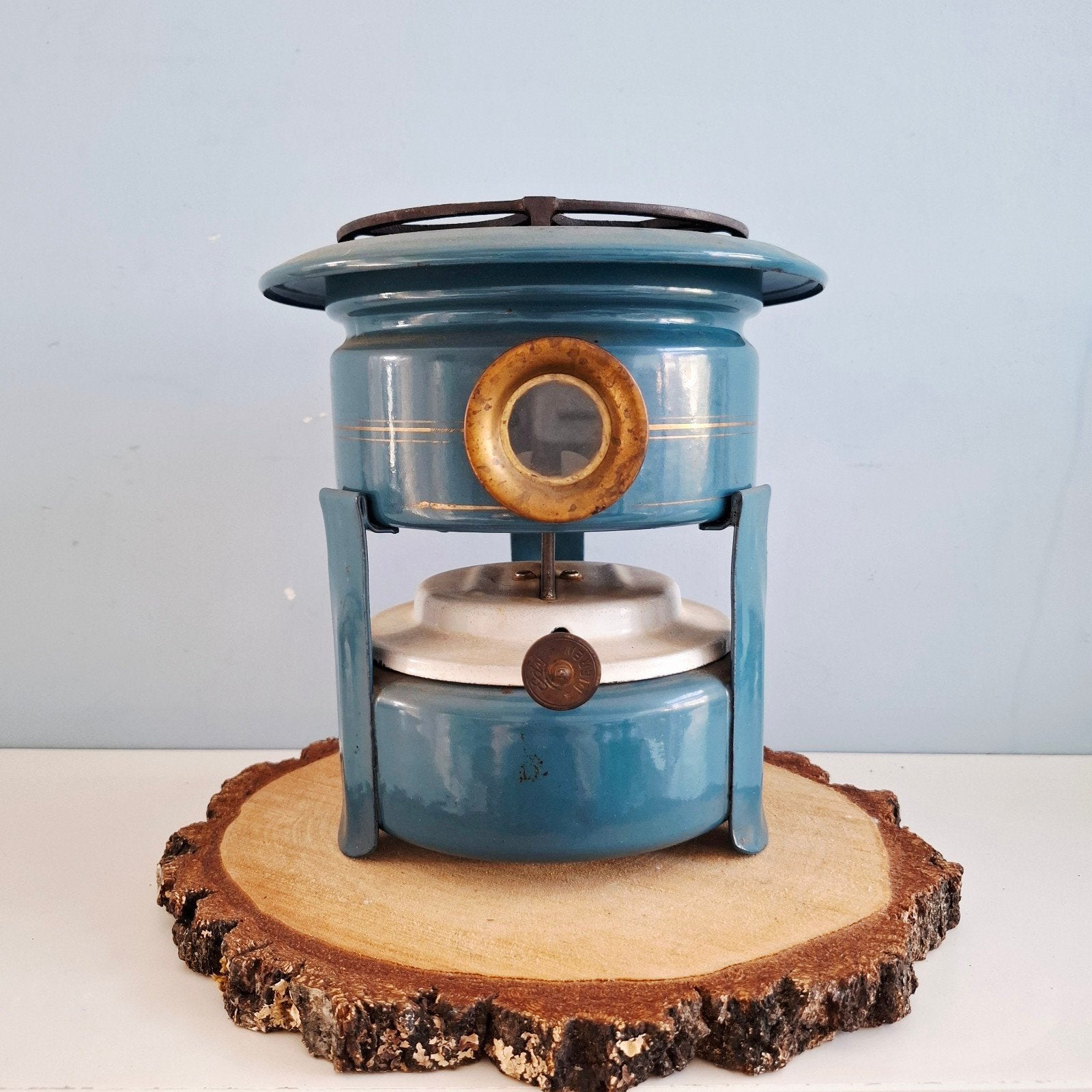 Vintage petroleumstel van petrolblauw emaille, Ophalen of Verzenden