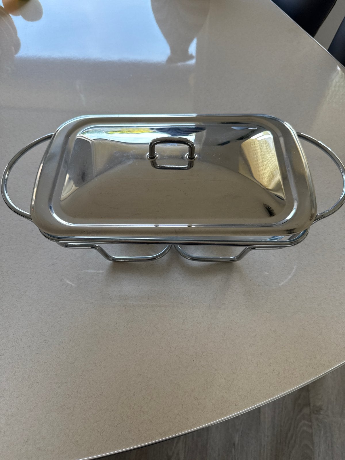 Glazen schaal met rechaud - 34x20 cm, Overige typen, Ophalen of Verzenden, Zo goed als nieuw, Glas