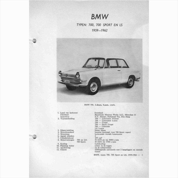 BMW 700 Sport LS Vraagbaak losbladig 1959-1962 #2 Nederlands, Ophalen of Verzenden, Gelezen, BMW