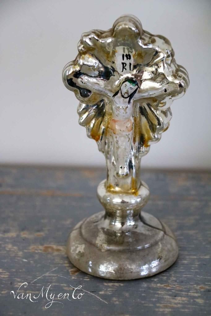Antieke kleine zilverglas Christus aan het kruis, Ophalen of Verzenden