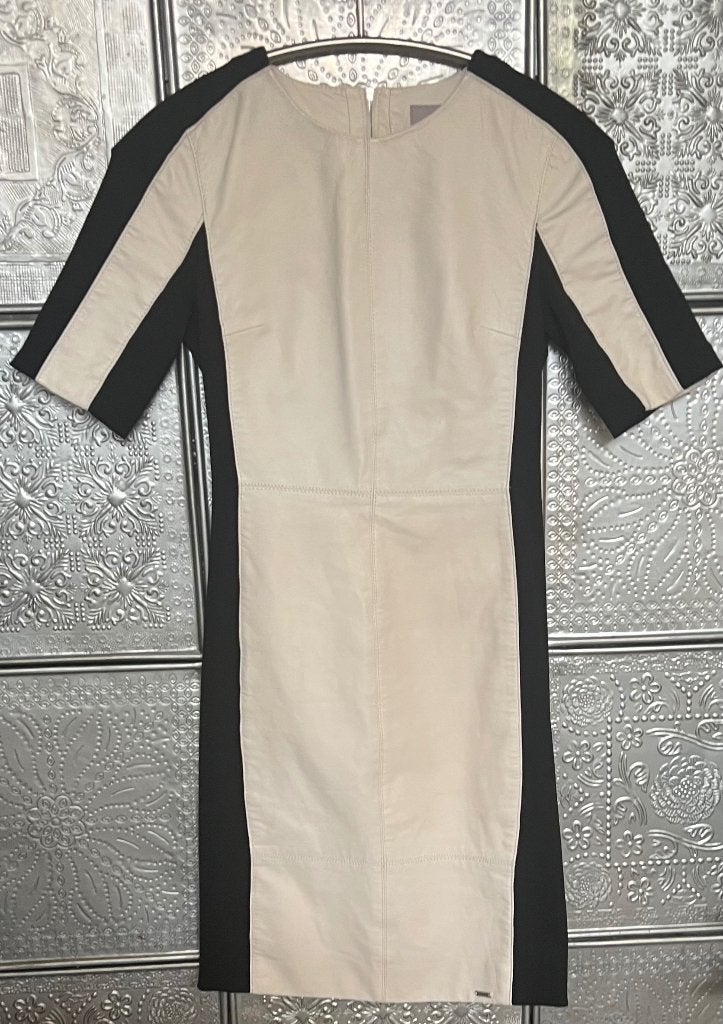 Ibana. Leren jurk.  Mt S., Beige, Ophalen of Verzenden, Zo goed als nieuw, Maat 36 (S)