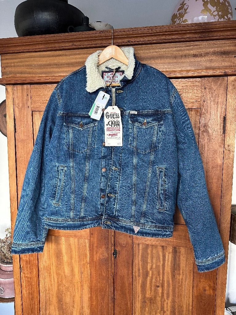 Guess Sherpa Spijkerjas Denim Trucker Maat XL (Nieuw), Blauw, Ophalen of Verzenden, Guess, Maat 56/58 (XL)