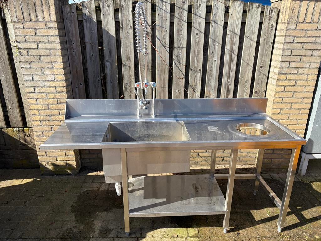 Rvs werktafel met spoelbak, Ophalen, Gebruikt