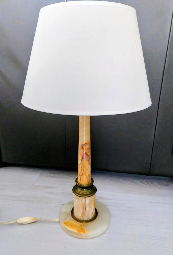 Vintage Onyx Marmeren Tafellamp met Witte Kap, Ophalen of Verzenden