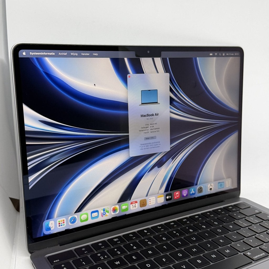 MacBook Air M2 256GB grijs /97% batt /zeer net /garantie, Apple, Zo goed als nieuw, Support@apple.com, Apple Park Way, Cupertino, California