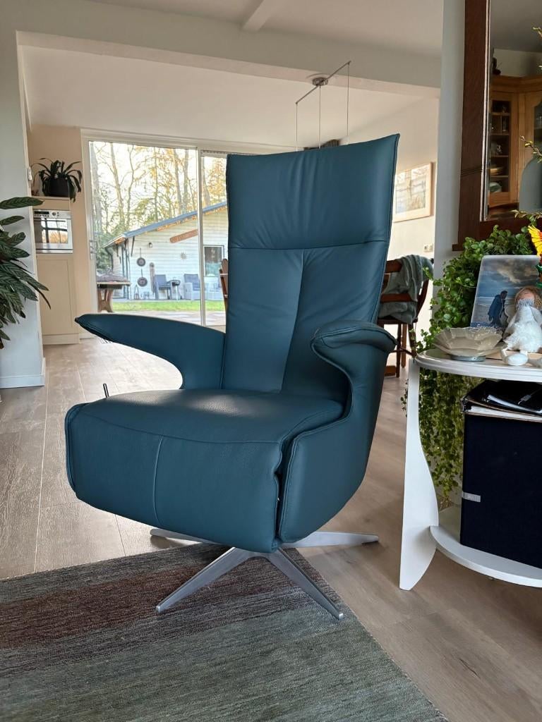 Fauteuil met mechanische lounge stand, Huis en Inrichting, Minder dan 75 cm, Nieuw, Leer, Ophalen of Verzenden