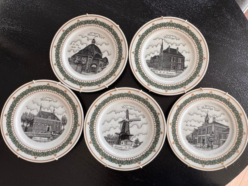 Set van 5 Beverwijk sierborden - diverse gebouwen, Antiek en Kunst, Ophalen