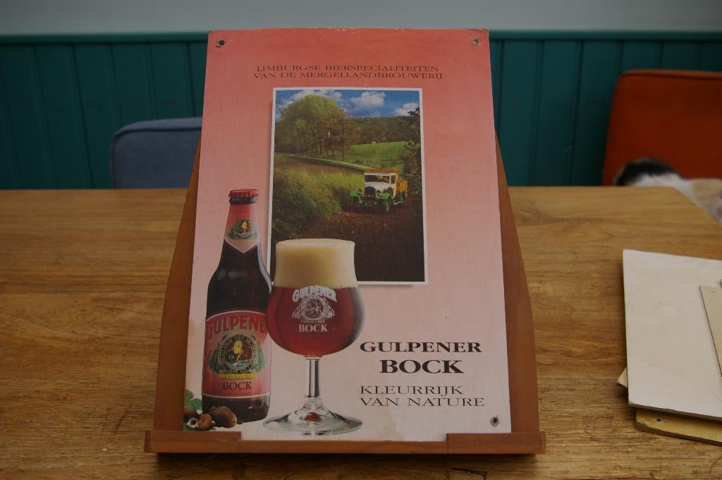 Café reclame bier kartonnen reclame Gulpener, Verzamelen, Biermerken, Ophalen of Verzenden, Gebruikt, Reclamebord, Plaat of Schild