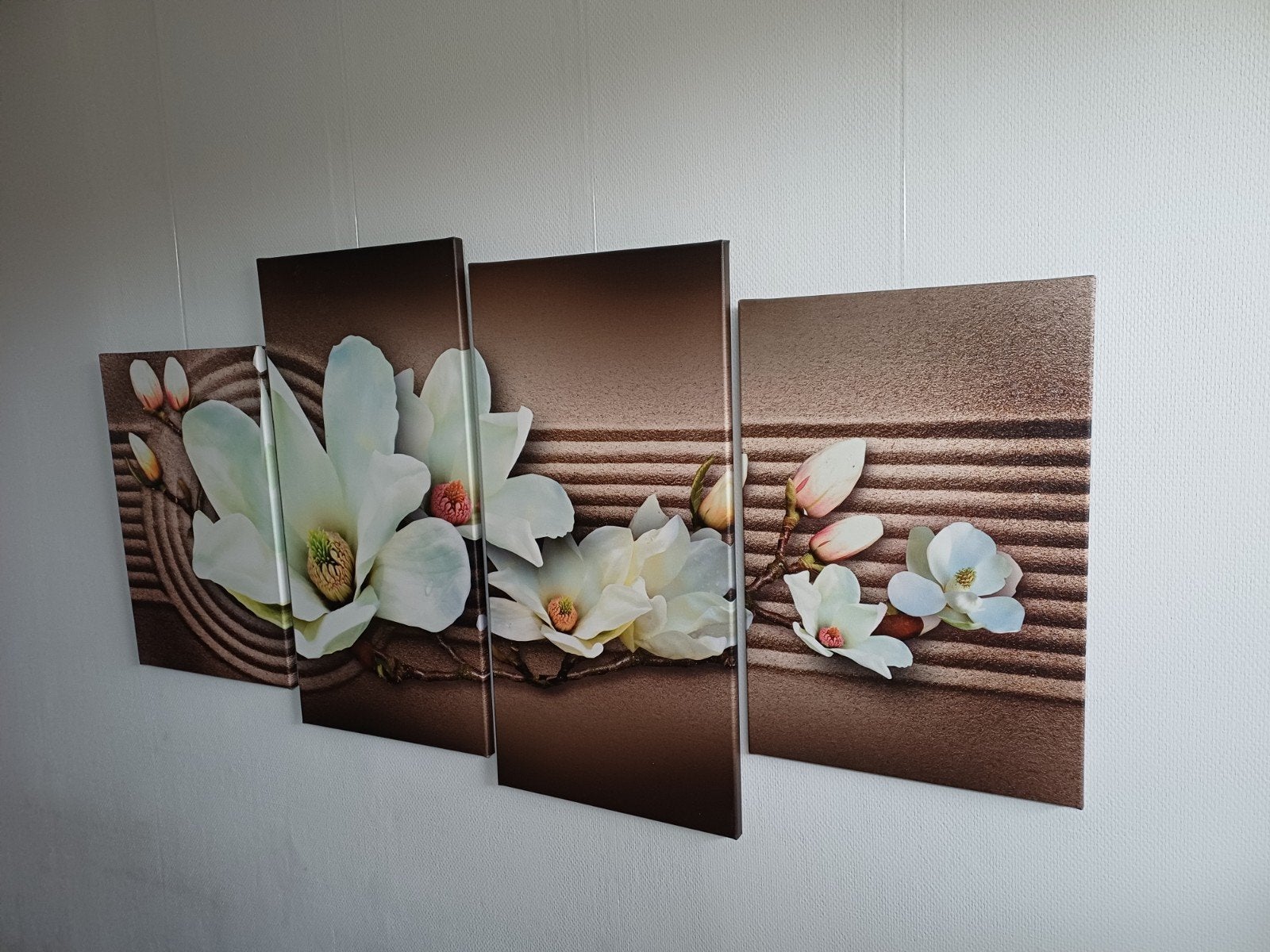 Canvas 4-luik schilderij met bloemen, Ophalen, 50 – 75, Gebruikt, Schilderij