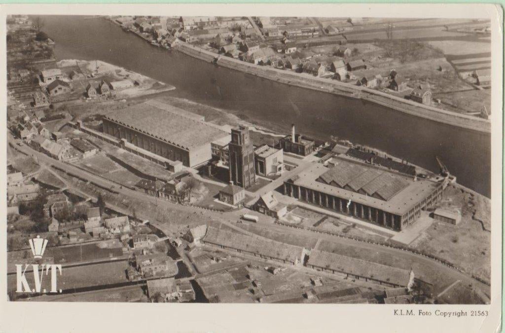 Moordrecht Kon. Ver. tapijtfabrieken KVT 1948-luchtfoto KLM, Verzenden, Voor 1920, Ongelopen, Zuid-Holland
