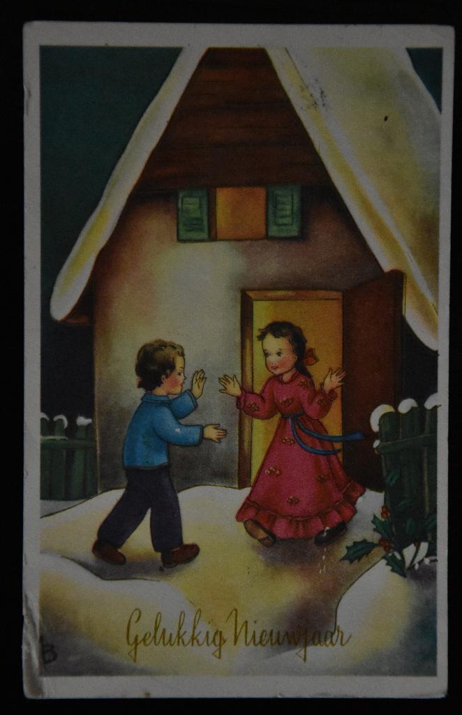 wens kaart oud winter nieuwjaar ansichtkaart 1960 verzamelen, Ophalen of Verzenden, 1960 tot 1980, Gelopen, Feest(dag)