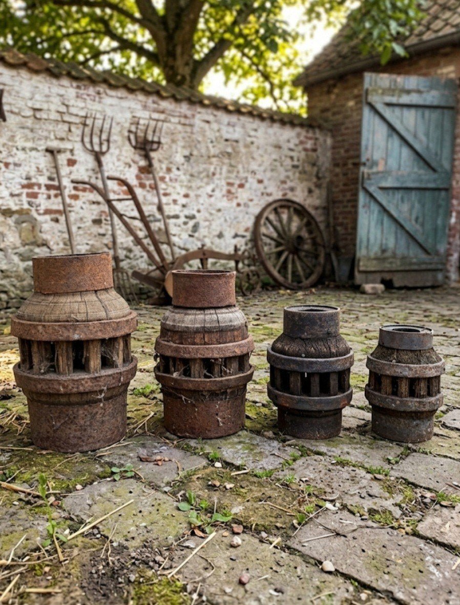 Set van 4 Oude Stoere Wielnaven - Decoratieve Blikvangers, Antiek en Kunst, Ophalen
