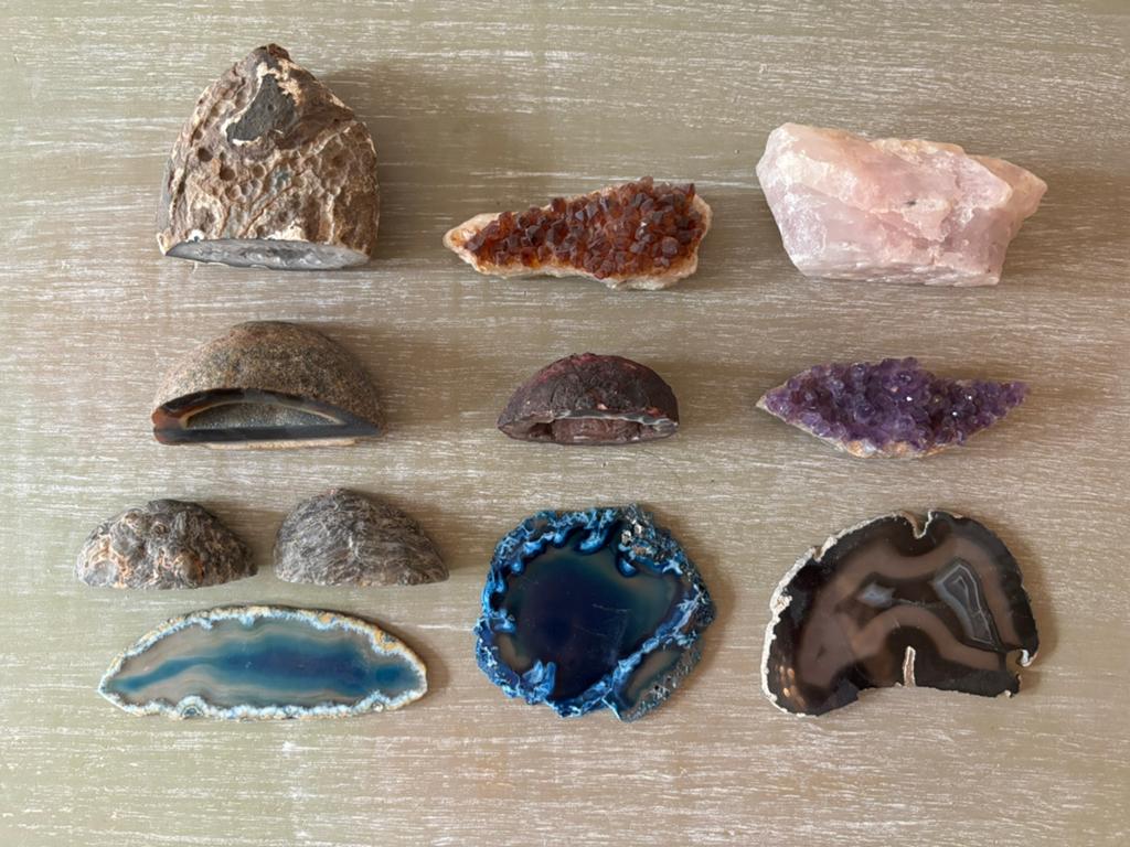 Edelstenen en agaatschijven 11 stuks, Ophalen of Verzenden, Zo goed als nieuw