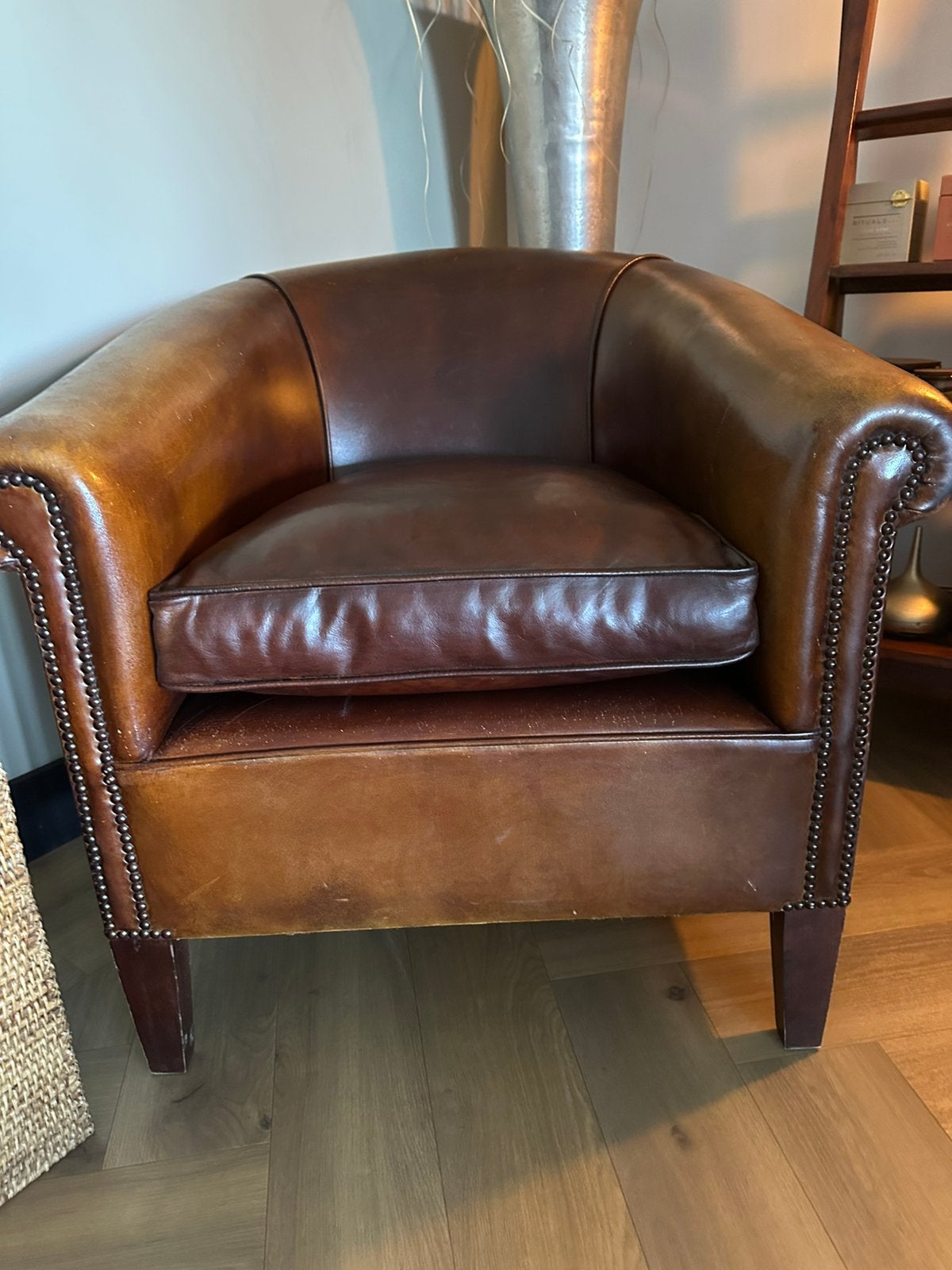 Exclusieve royale schapenleren clubfauteuil., Huis en Inrichting, Fauteuils, Ophalen, ., Leer, .