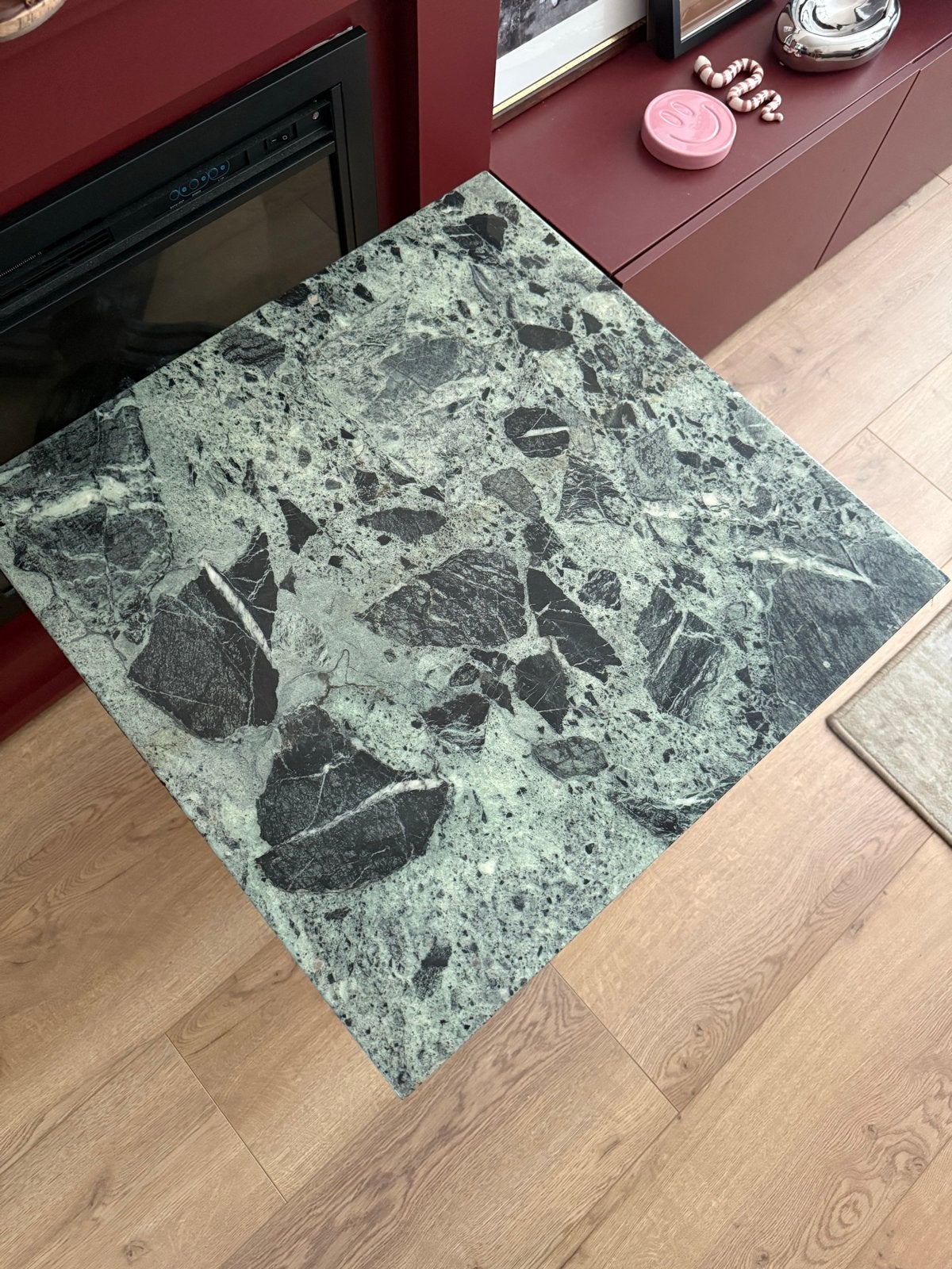 Foto 7 van Vintage unieke Bijzettafel met Groen Marmeren Blad- 60x60 cm