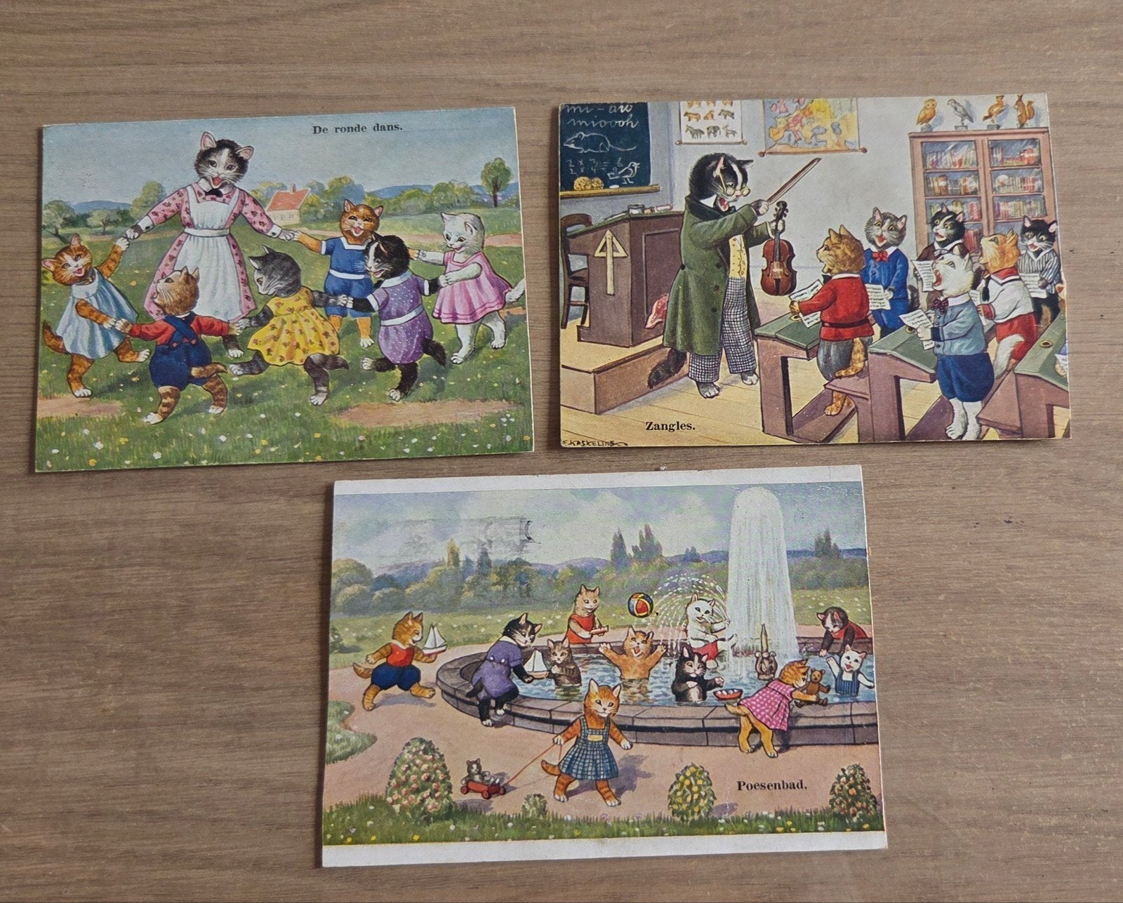 3 oude prentbriefkaarten met katten, jaren '40, Ophalen of Verzenden, 1940 tot 1960, Gelopen