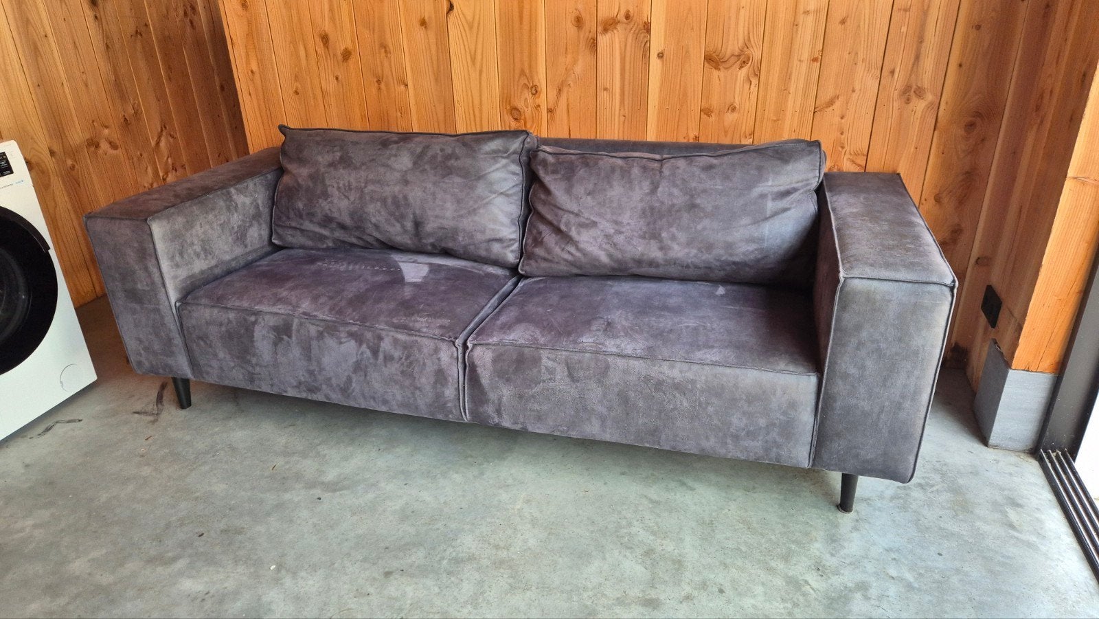Comfortabele grijze 2,5 persoonsbank, Huis en Inrichting, Banken | Bankstellen, Ophalen, Gebruikt, Tweepersoons, 75 tot 100 cm