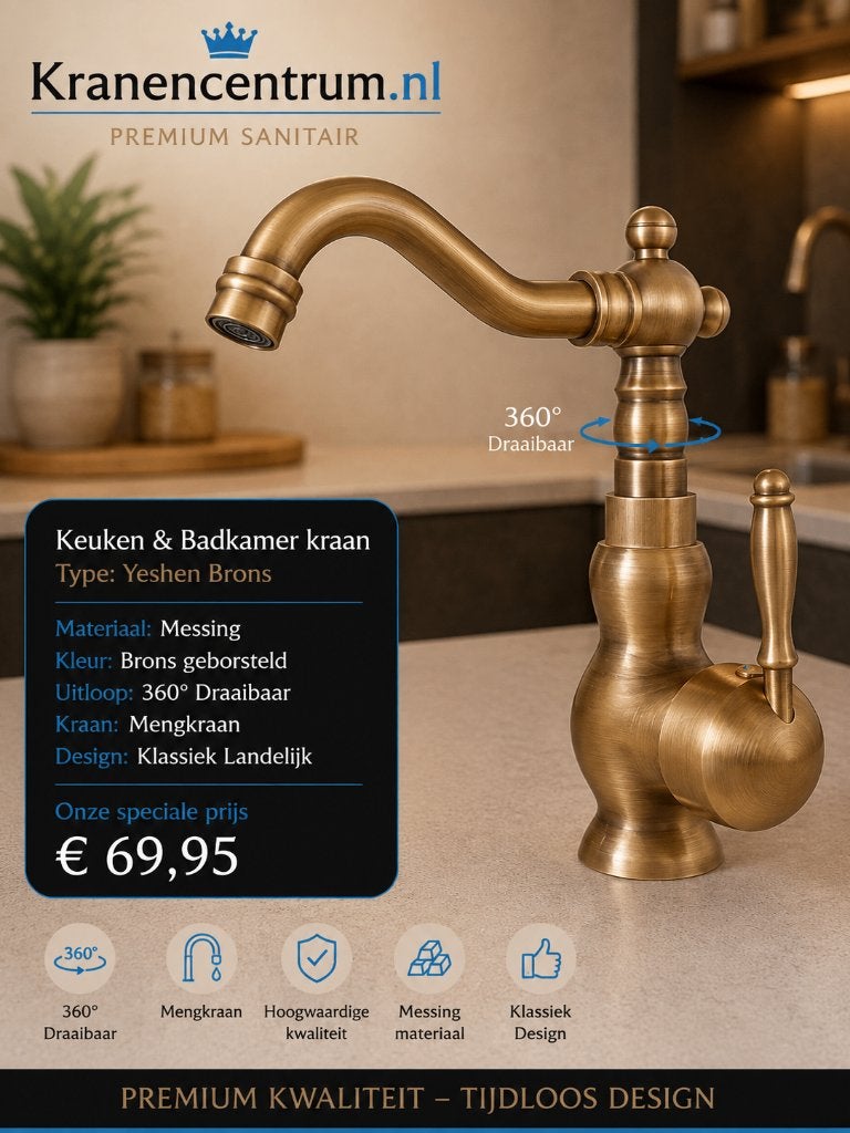 Wastafel - Keuken kraan Brons Klassiek Landelijk - koper, Doe-het-zelf en Verbouw, Sanitair, Ophalen of Verzenden, Nieuw, Koper