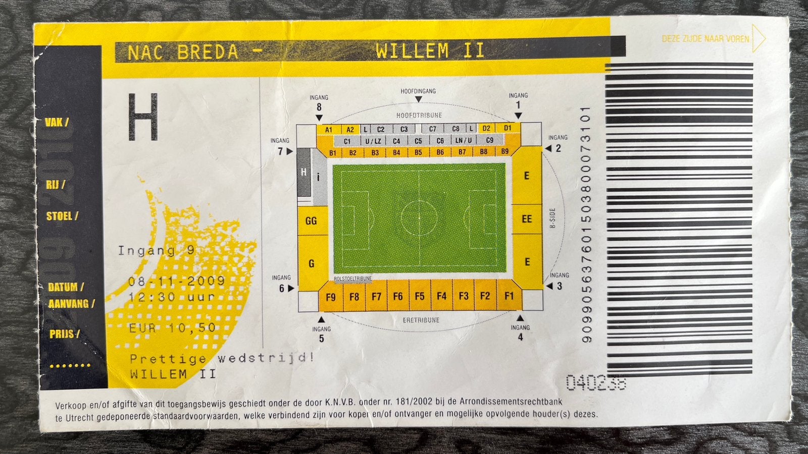 Ticket NAC Breda - Willem II 08-11-2009, Verzenden, Gebruikt, NAC Breda, Overige typen