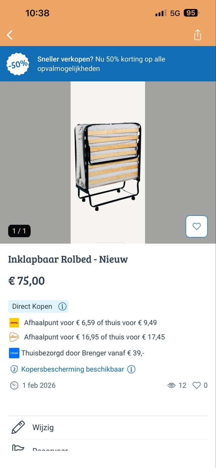 Inklapbaar Rolbed - Nieuw, Ophalen, Eenpersoons, Zwart, Nieuw