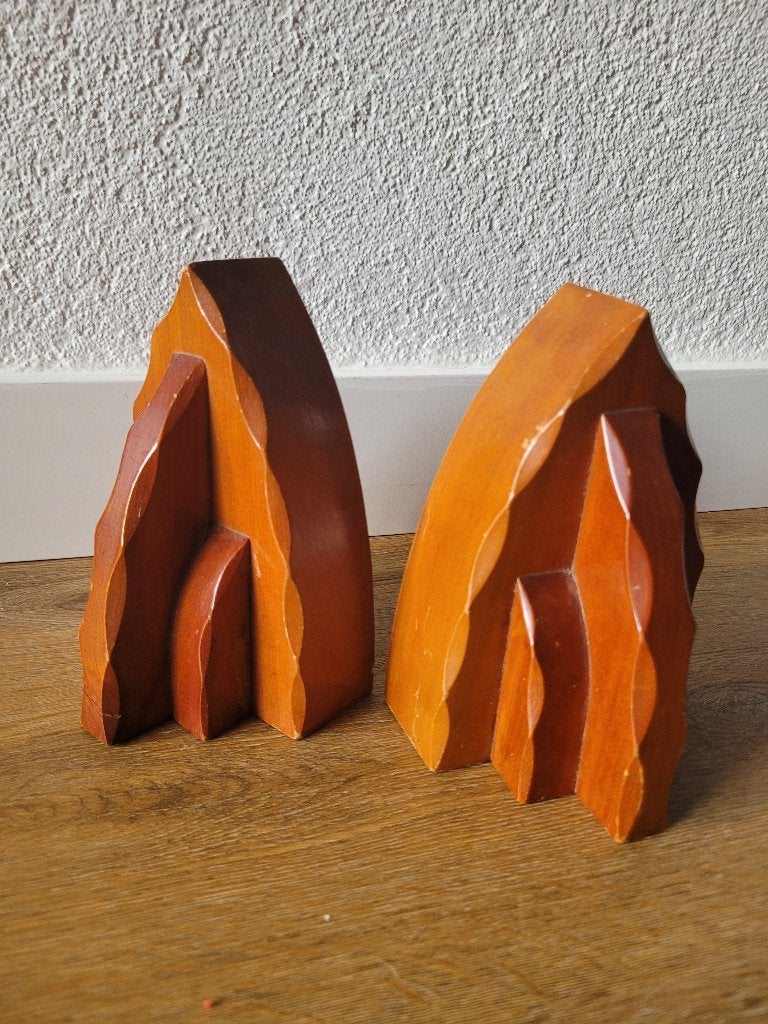 2 Art Deco houten boekensteunen Amsterdamse school, Ophalen of Verzenden
