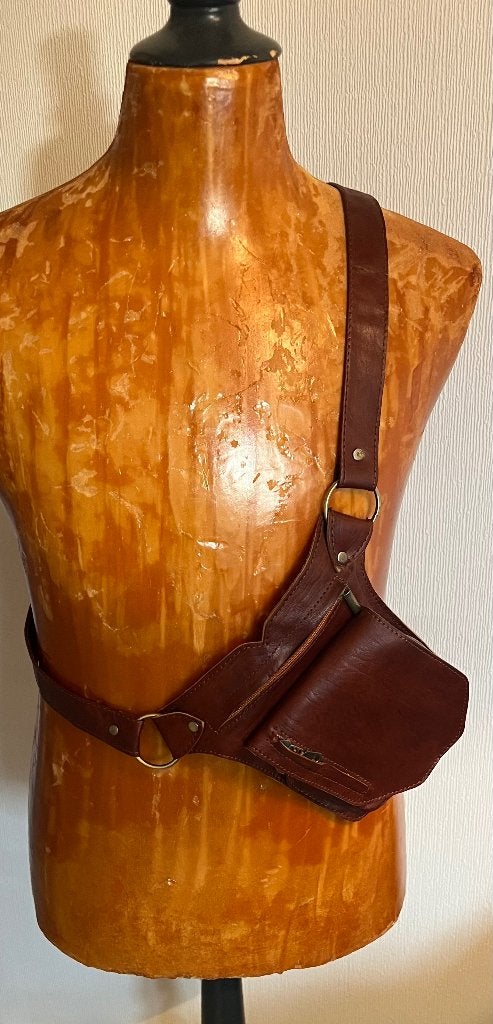 Leren manbag/mannentasje/reistasje. Unisex., 40 tot 60 cm, 30 cm of meer, Bruin, Minder dan 35 cm