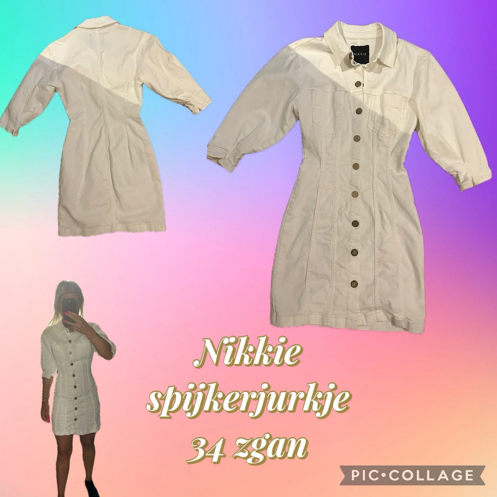 Nikkie spijkerjurk maat 34, Wit, Ophalen of Verzenden, Zo goed als nieuw, Maat 34 (XS) of kleiner