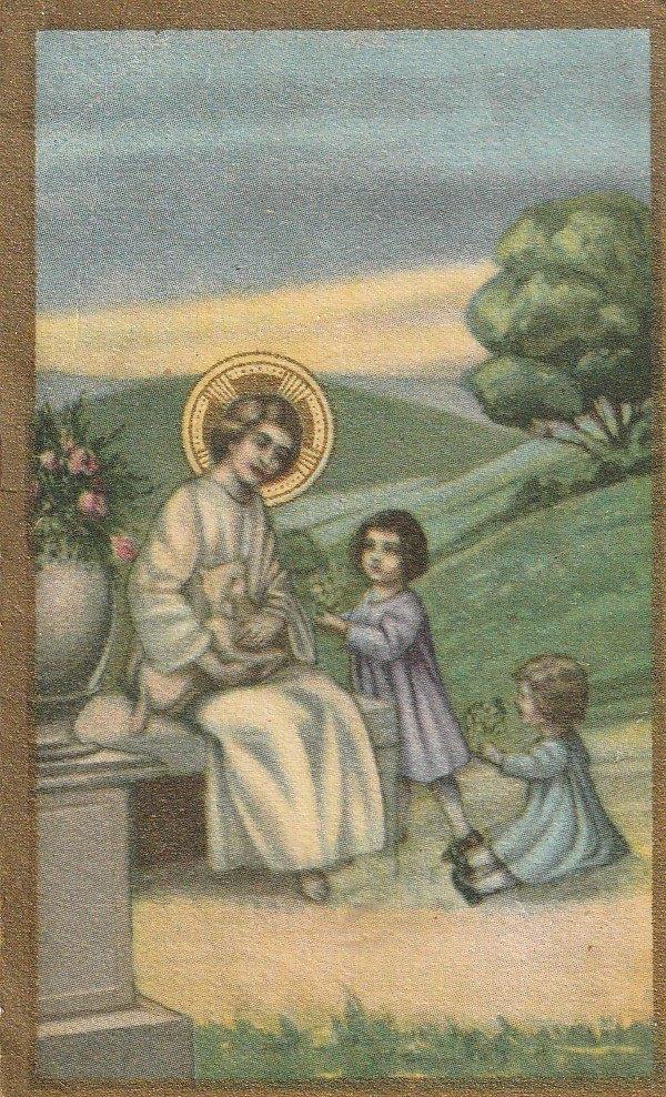 Prentje Jesus met kinderen, Ophalen of Verzenden, Gebruikt, Kaart of Prent, Christendom | Katholiek