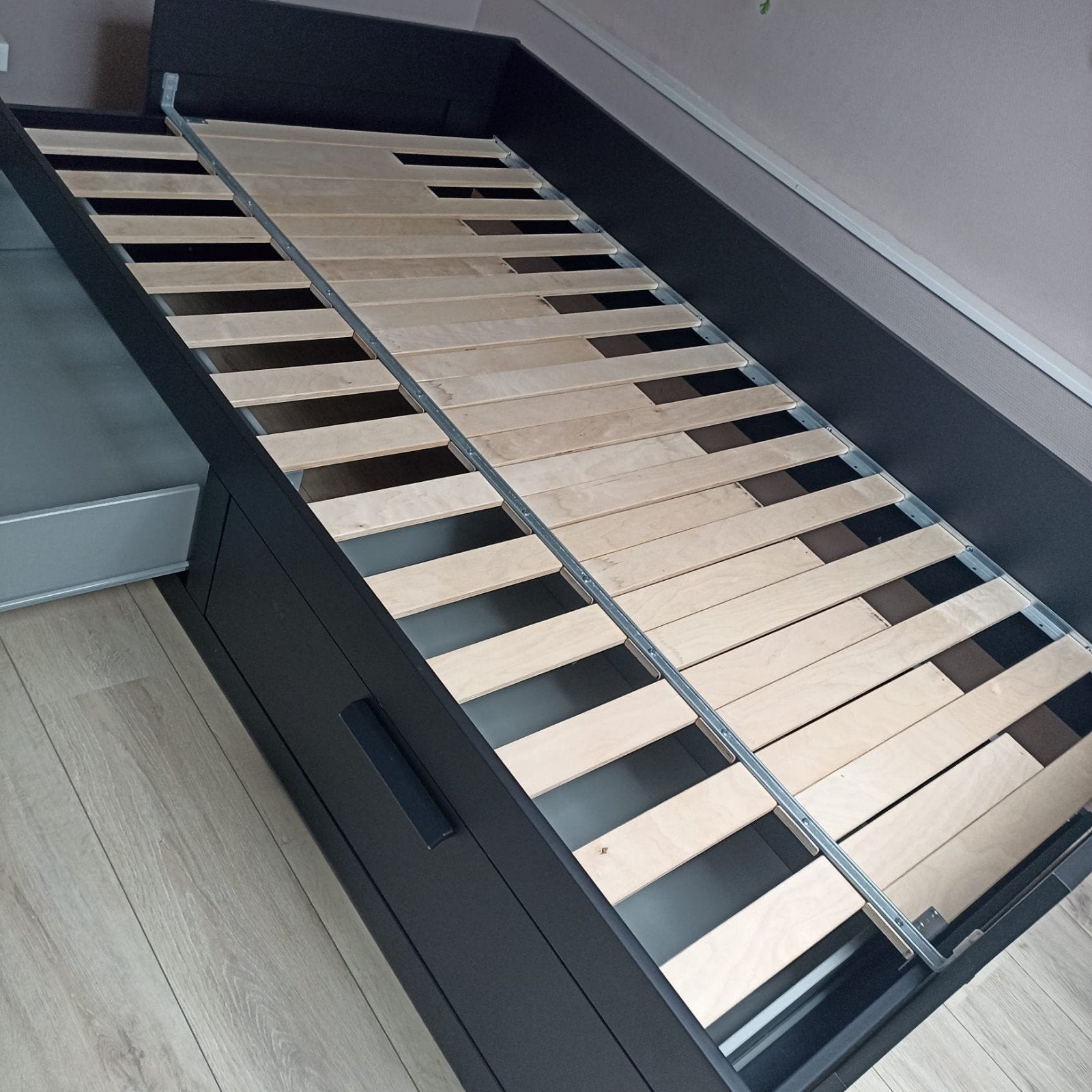 IKEA Brimnes Bedbank met Opberglades - Zwart, Ophalen, Gebruikt, Eenpersoons, Zwart