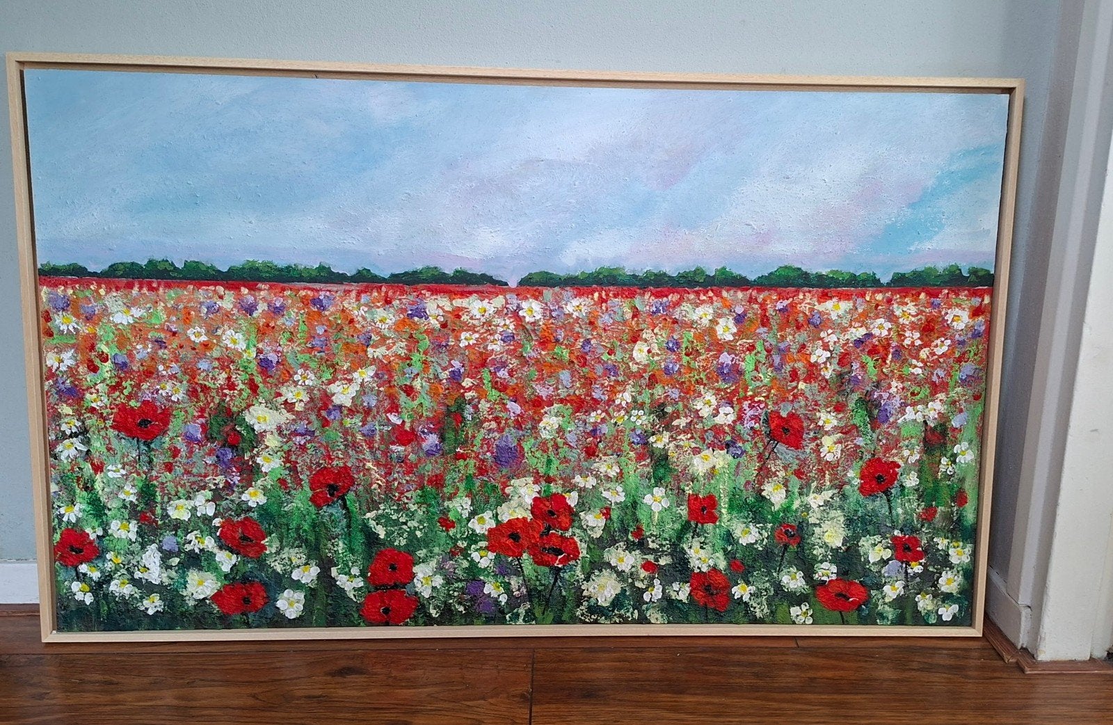 veld klaprozen schilderij, Gesigneerd, Hout, Ophalen of Verzenden, Gemengde techniek