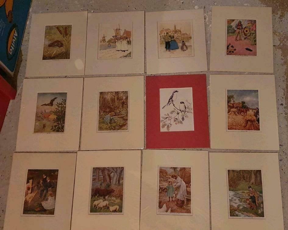 12 Nederlandse prentjes in Rembrandt passe-partout, Ophalen of Verzenden, Voor 1940, Overige onderwerpen