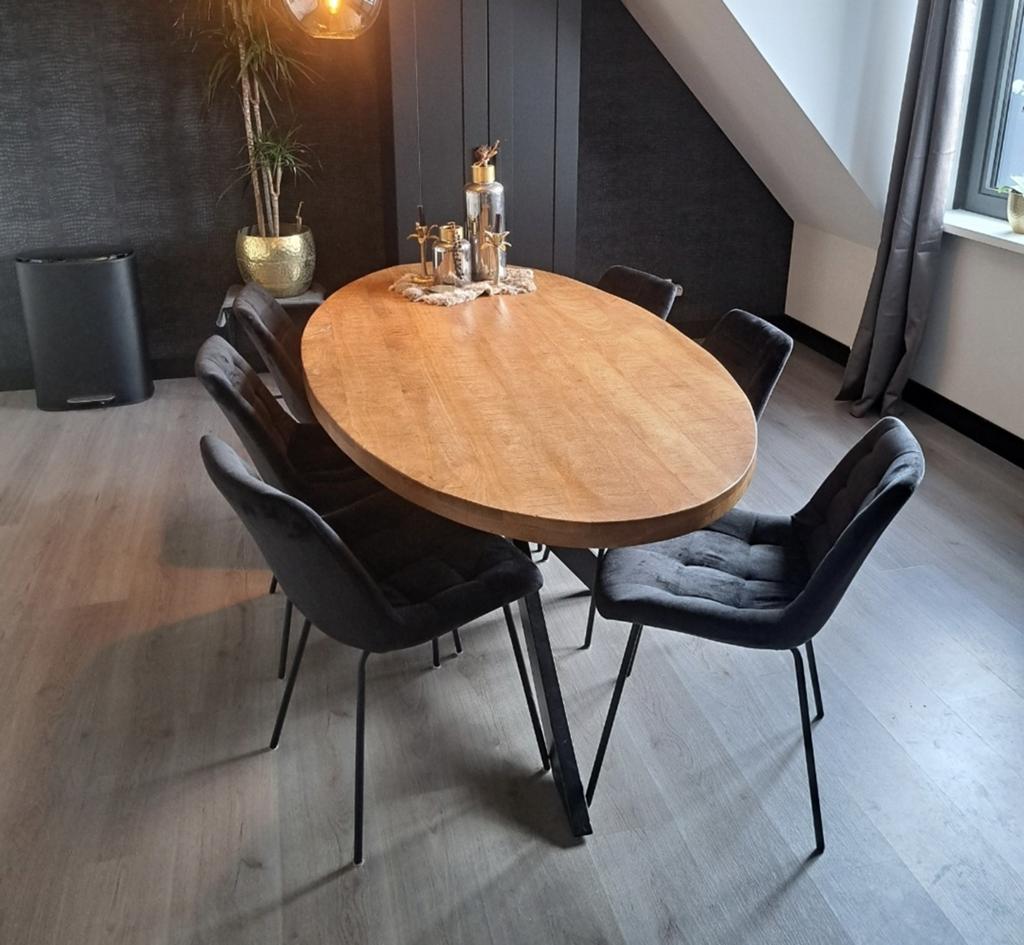 6 zwarte velvet eetkamer stoelen, Huis en Inrichting, Tafels | Eettafels, Gebruikt, 100 tot 150 cm, 200 cm of meer, Ophalen of Verzenden