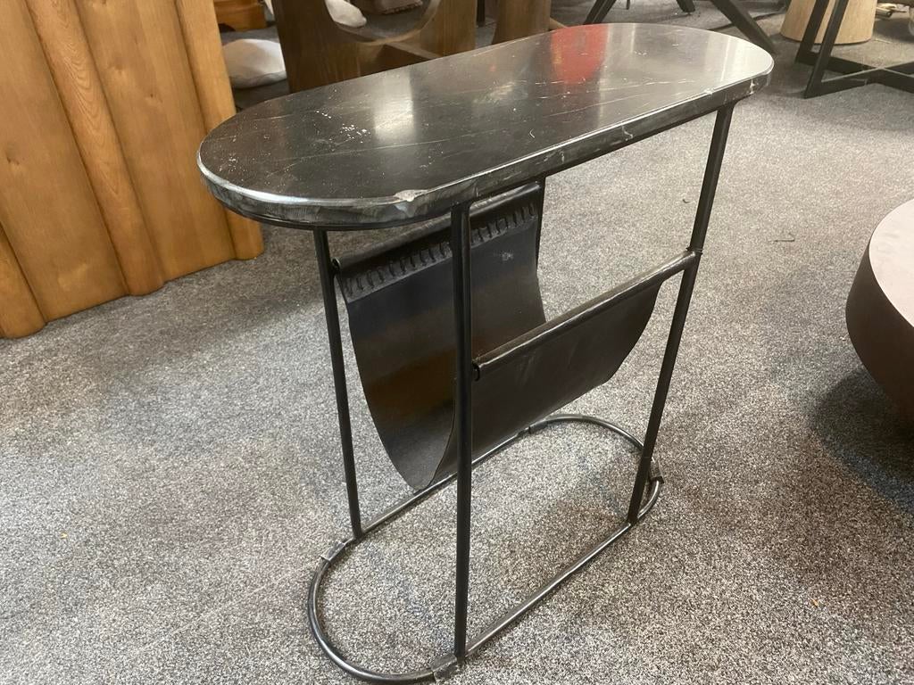 Luxe krantenbak met marmeren blad en lederen houder, Huis en Inrichting, Woonaccessoires | Krantenbakken en Lectuurbakken, Ophalen