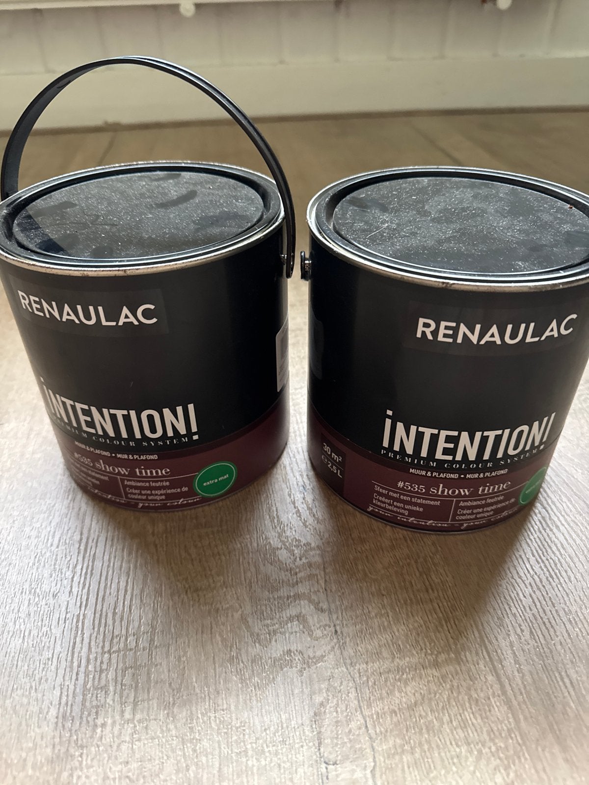 2x Renaulac Intention Muur & Plafondverf #535 Showtime 2,5L, Ophalen, Overige kleuren, Nieuw, Verf