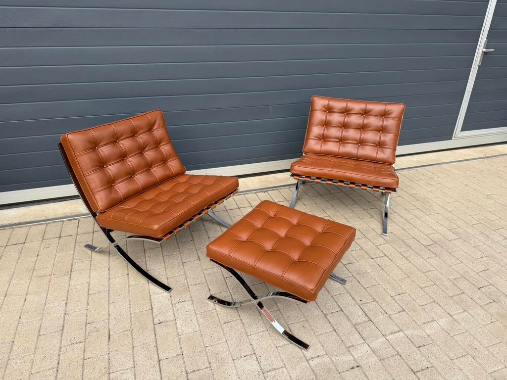 2x originele Knoll Barcelona relax + ottoman, Venezia Cognac, Ophalen of Verzenden, Vitra sede tecno mah jong edra cassina togo b&b italia artifort
