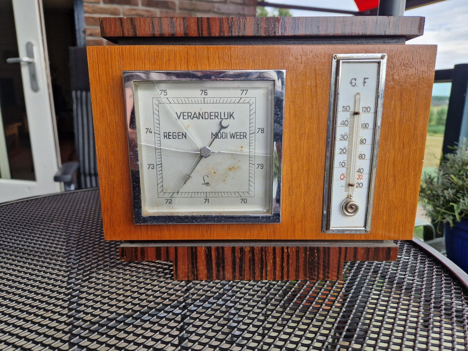 Vintage Lufft Barometer en Thermometer - Hout, Ophalen of Verzenden, Gebruikt, Weerstation