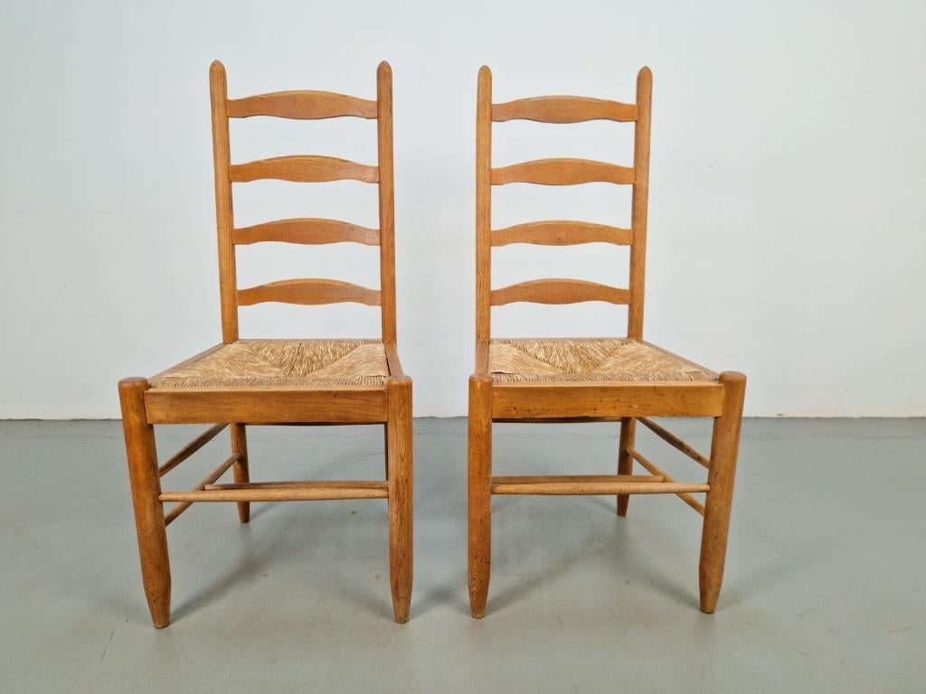 Set brutalist charlotte perriand ladder stoel hout riet ‘60, Huis en Inrichting, Stoelen, Twee, N, Brutalist vintage, N