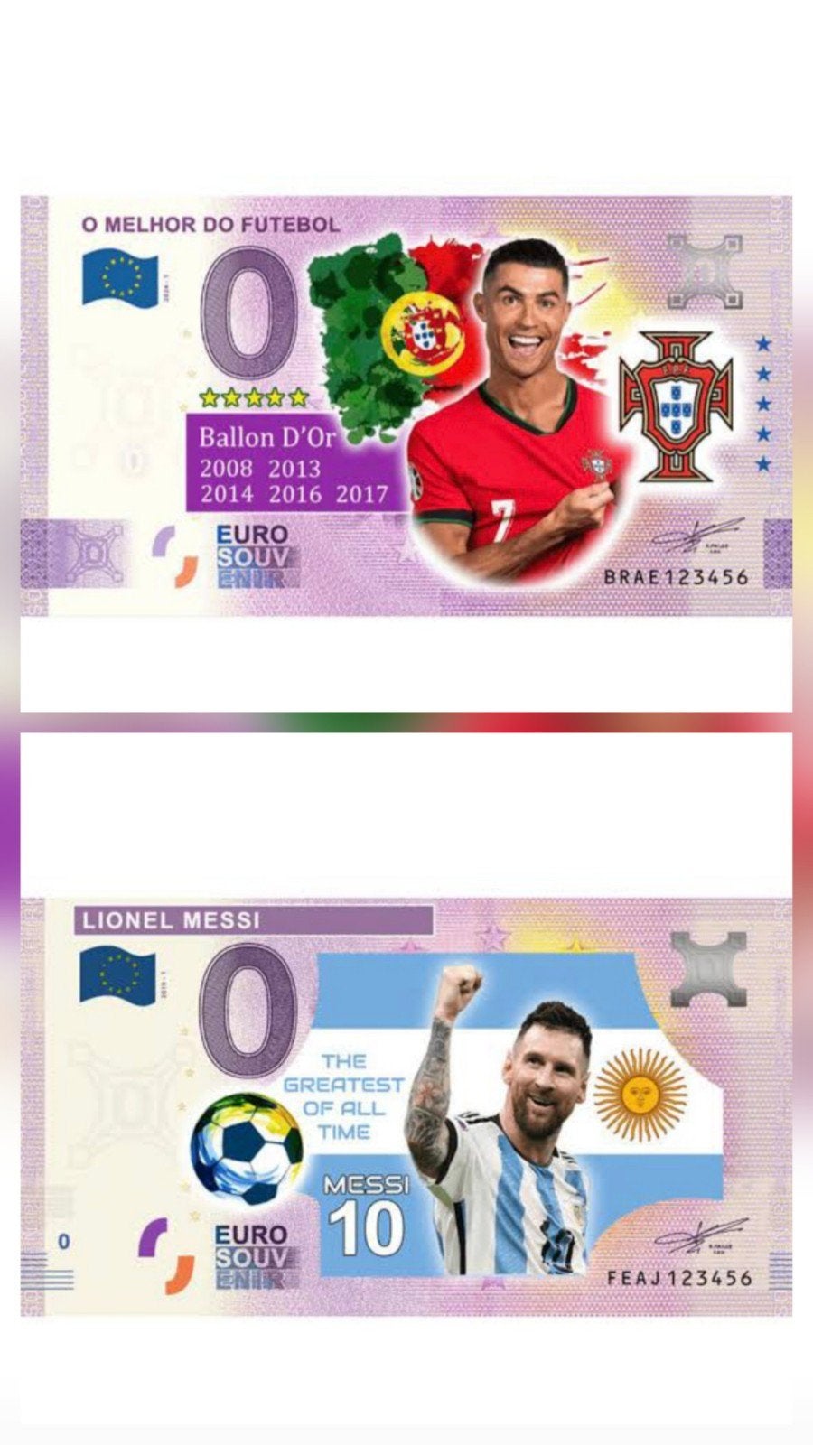 ️Aanbieding! | 0 Euro biljetten CR7&Messi in kleur, Postzegels en Munten, Bankbiljetten | Europa | Eurobiljetten, Ophalen of Verzenden