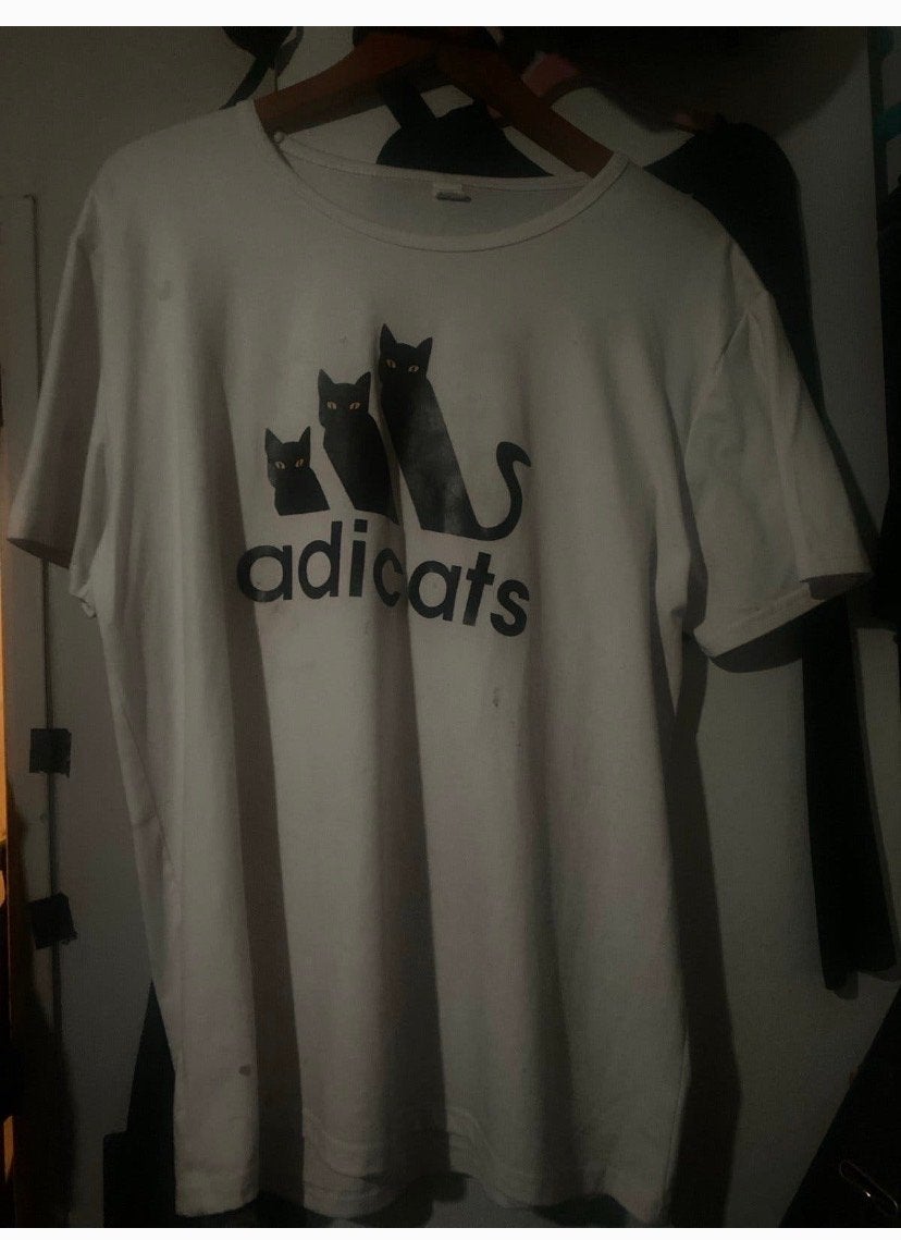 Grappig 'Adicats' T-shirt met kattenprint, Maat 38/40 (M), Wit, Ophalen of Verzenden, Zo goed als nieuw
